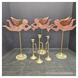 (6) Brass Candlestick Holders: Trumpets & Angels
