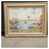 Framed Oil Painting by M. Bodwell of Ducks