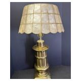 Vtg. Brass table lamp pearlized shell shade
