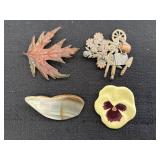 Metal, Rock, & Porcelain Brooches