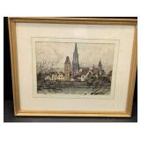 Print Ulm on the Danube in wood ornate gold frame