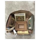 Variety of frames, framed pictures, and pictures