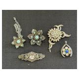 Sliver Tone Brooches & Pendents- Filigree Blue