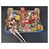 Variety of Christmas ornaments, bears, Santas,