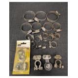 Misc hose clamps, battery clamps, electric cable