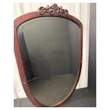 Unusual shaped wood framed wall mirror, beveled