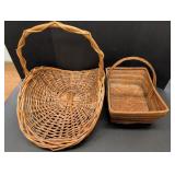Lg wicker gathering basket, oblong wicker basket