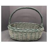 Green wicker basket w/ handle 20in long x 13in