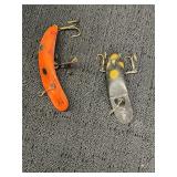 2 flatfish fishing lures, orange is X4 (2.5in),
