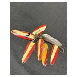 7 spoon fishing lures, 3.5in. One is silver, paint