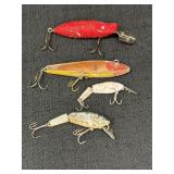 4 vtg fishing lures, 2 - 3.5in, 2 are jointed,