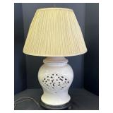 Porcelain Pierced table lamp w/wood base