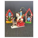 4 vtg wooden ornaments, soldiers & Santa,