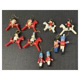 10 wood Christmas ornaments - figures on horses,