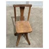 Ant. Wooden child's swivel desk chair, 13.5in seat