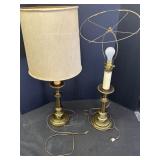 (2) brass plated table lamps w/ one lamp shade