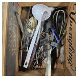 Misc Kitchen Utensils: Whiskey, Spoons, Spatula,