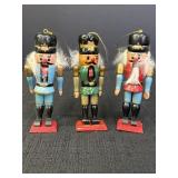 3 wood nutcracker ornaments, 4.5in