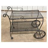 Wrought iron patio serving/bar cart on wheels,