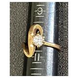 Gold Tone Curved Solitaire Ring