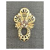 M&S Rhinestone Pendant Brooch Gold Filled