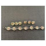 Bracelet, earrings, & bar brooch needlepoint