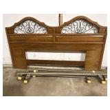 King size wood headboard w/ornamental iron