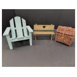 Wooden doll furniture & wicker doll chest