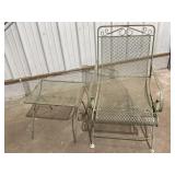 Wrought iron metal mesh patio chair & side table,