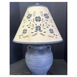 Porcelain table lamp w/punched floral design shade
