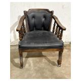 1970's Arm Chair spindle sides & black tufted seat