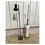 Black metal lamp & porcelain w/brass table lamp