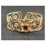 Rhinestone Gold Tone Flower Bracelet