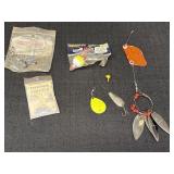 Misc fishing lures, sinkers, bobber, crappie rig