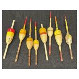 8 vtg wooden fishing bobbers