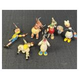 Vtg wooden bobble head figurines, 3in H, couple