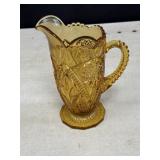 Vtg amber glass pitcher, 8in H