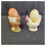 (2) Vintage Ceramic Chicken Egg Holders w/ Eggs