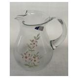 Handcrafted clear crystal glass pitcher w/ flowers