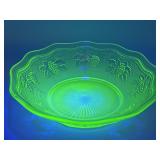 Uranium glass bowl w/ grape design