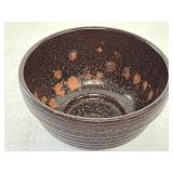 Pottery bowl brown& orange speckled