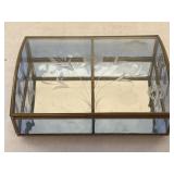 brass & glass display box w/ etched bird & flowers
