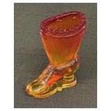 4" Amberina Glass Victorian Boot Toothpick Holder