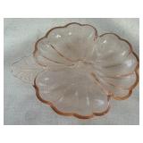 Pink depression glass clover-shaped dish