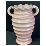 Pottery ribbed vase w/ double ribbon handles