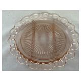 Pink depression glass 3-section grill relish plate