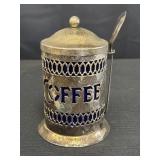 Silver-plated coffee canister w/cobalt blue liner