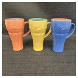 (3) Colorful Coca-Cola Coke Ceramic Travel Mugs