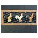 Wooden & chicken wire rooster wall decor