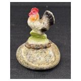 Rooster figurine glued to rock base, 4in H